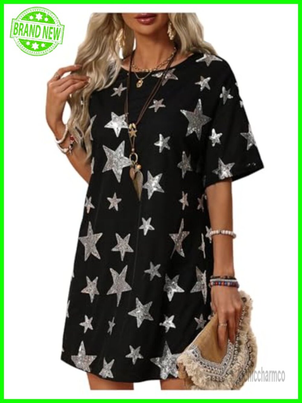 Sequin Star Short Sleeve Dress